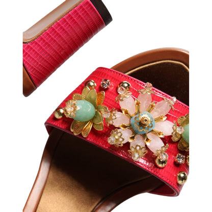Dolce & Gabbana Fuchsia Leather Embellished Keira Sandals Shoes