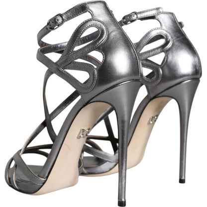 Dolce & Gabbana Silver Keira Leather Heels Sandals Shoes