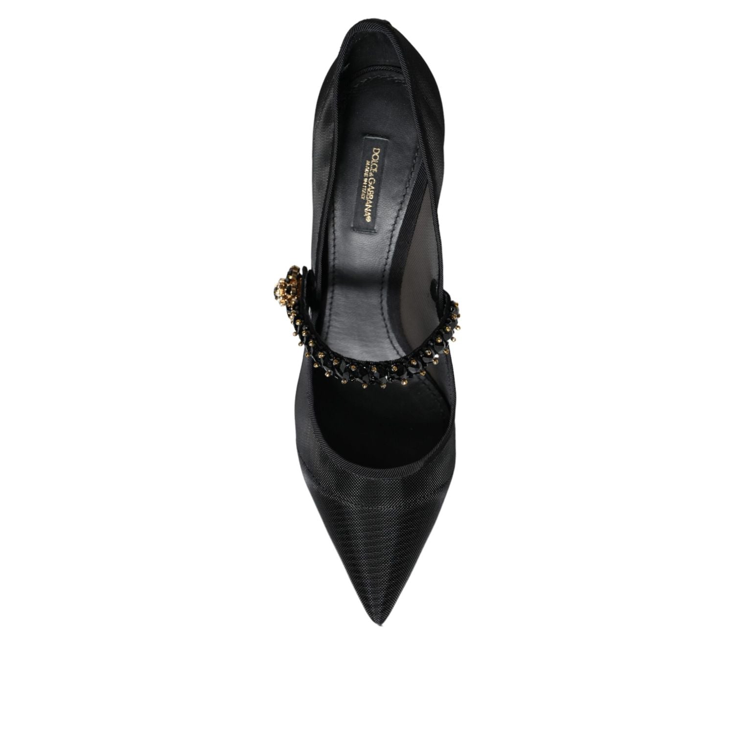 Dolce & Gabbana Black Mesh Mary Jane Crystal Heel Pumps Shoes