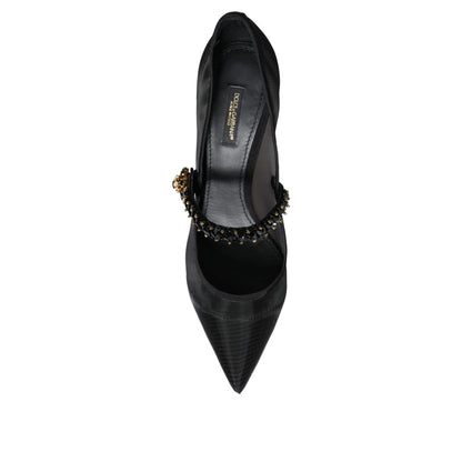 Dolce & Gabbana Black Mesh Mary Jane Crystal Heel Pumps Shoes
