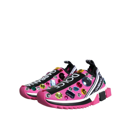 Dolce & Gabbana Pink Sorrento Crystals Low Top Sneakers Shoes
