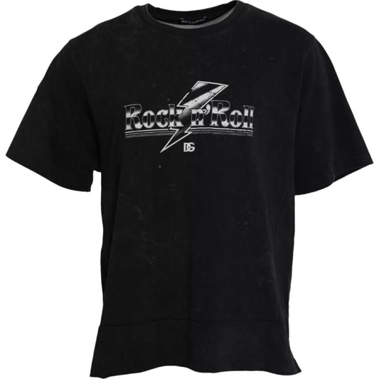 Dolce & Gabbana Black Graphic Print Cotton Crew Neck T-shirt TSH86575-50