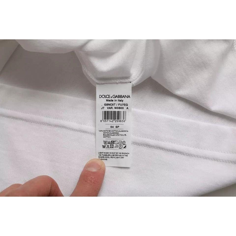Dolce & Gabbana White Cotton Round Neck Short Sleeve T-shirt TSH86451-56