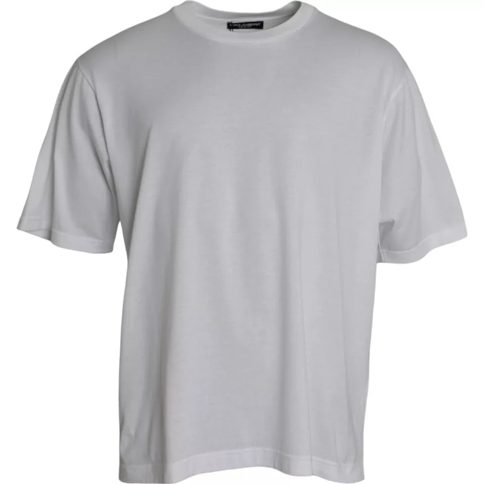 Dolce & Gabbana White Cotton Round Neck Short Sleeve T-shirt TSH86451-56
