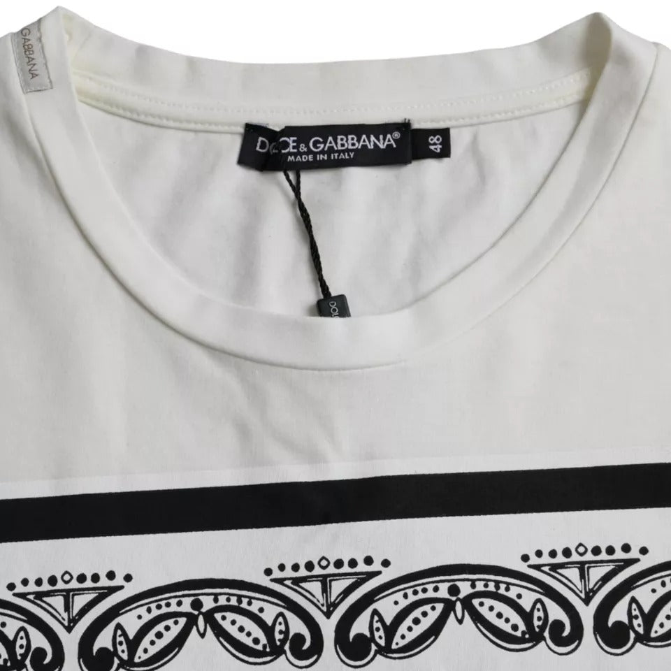 Dolce & Gabbana White Bandana Print Cotton Short Sleeves Men T-shirt TSH86437-48