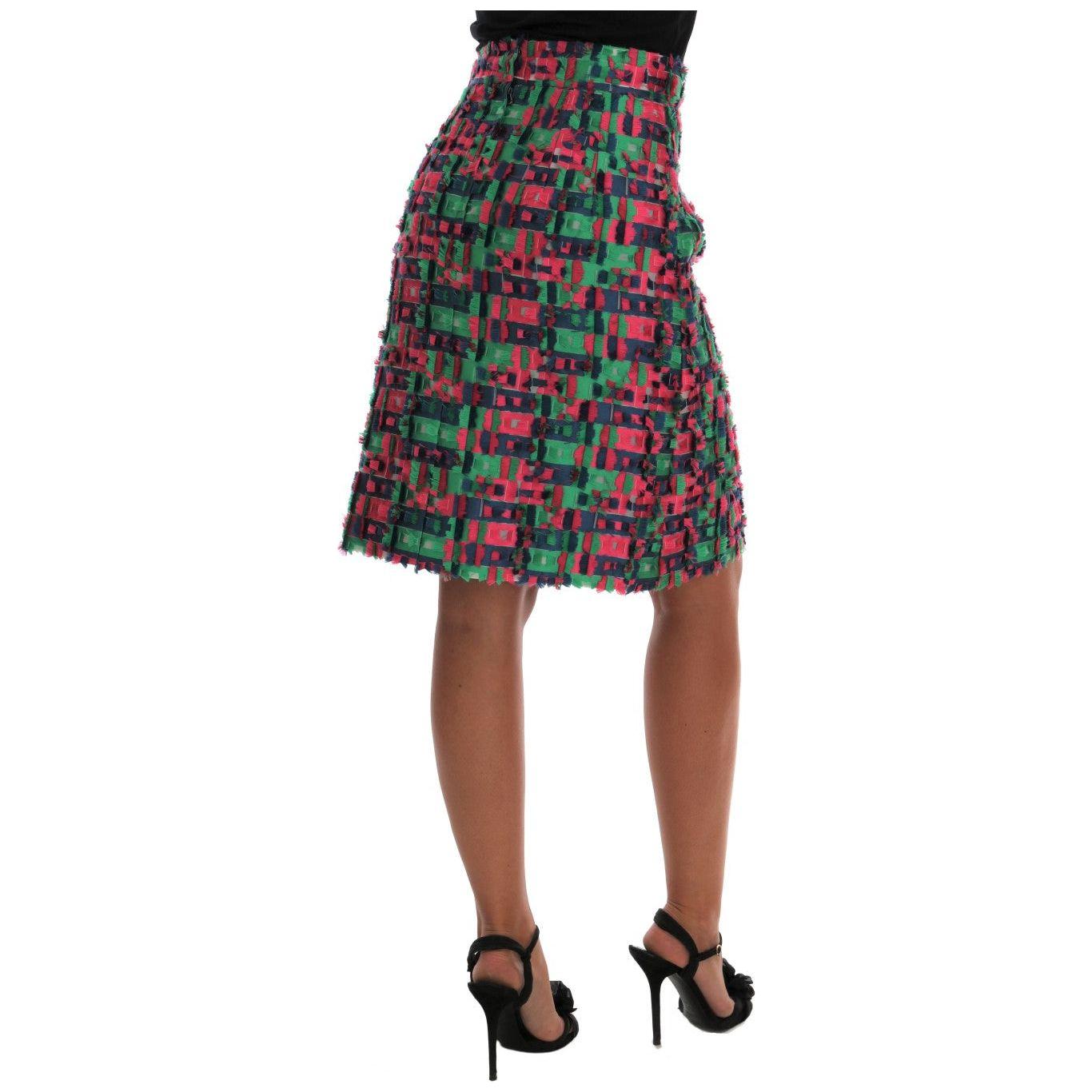 Dolce & Gabbana Pink Green Jacquard Pencil Skirt