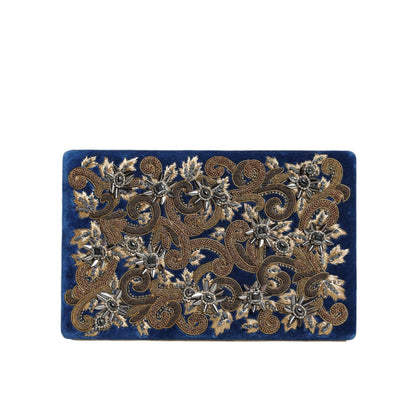 Dolce & Gabbana Blue Velvet Gold Frame Clutch Evening Party Purse Bag
