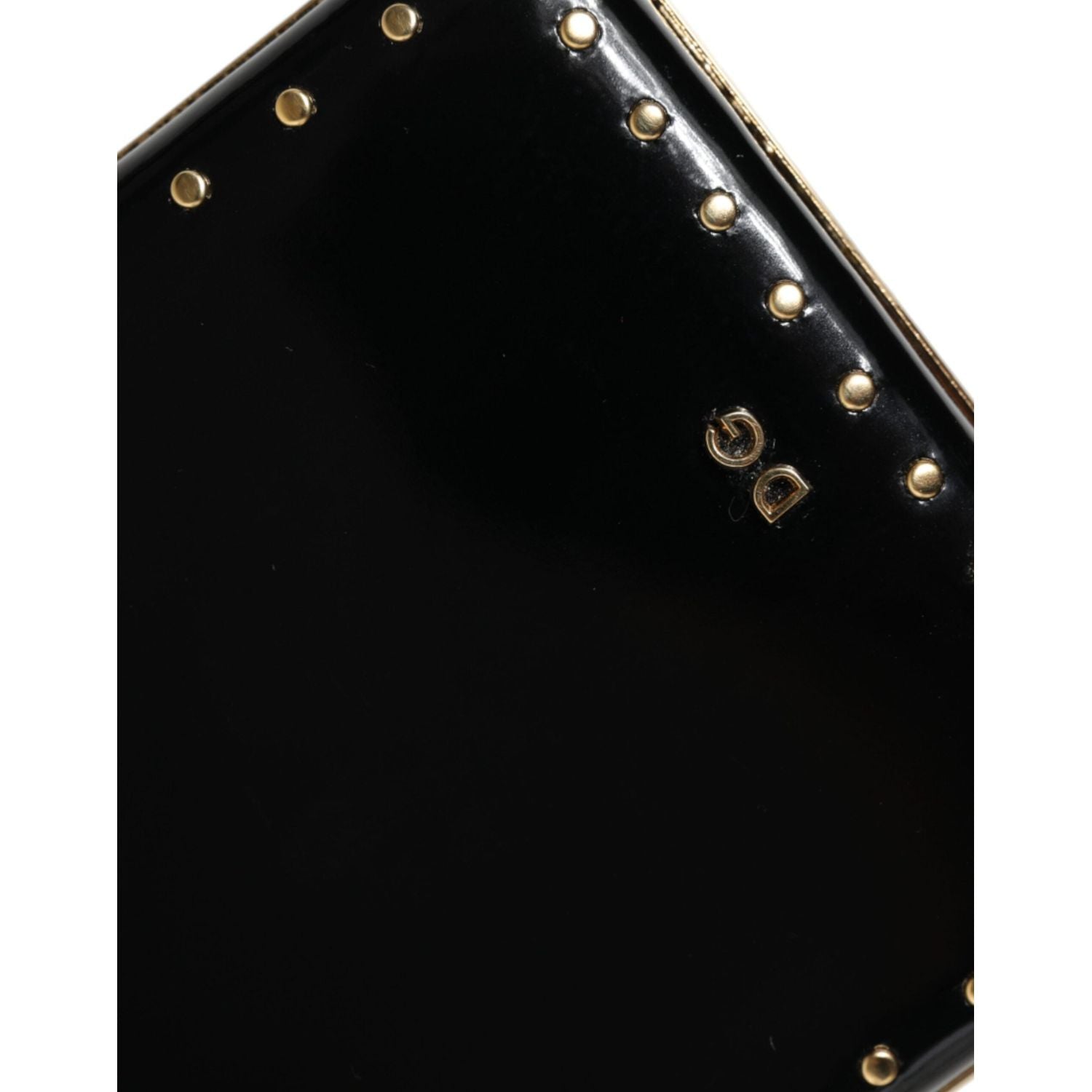 Dolce & Gabbana Black Leather Studs Gold Frame Clutch Evening Purse Bag