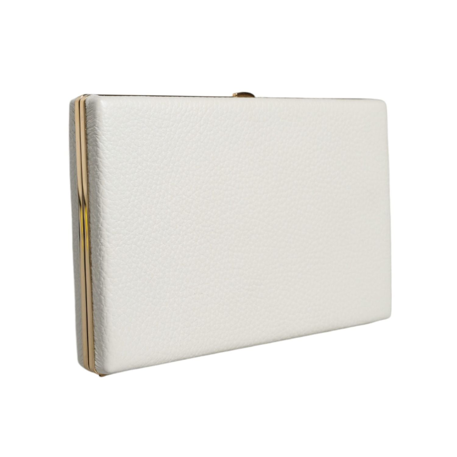 Dolce & Gabbana White Leather Gold Frame Clutch Evening Party Purse Bag