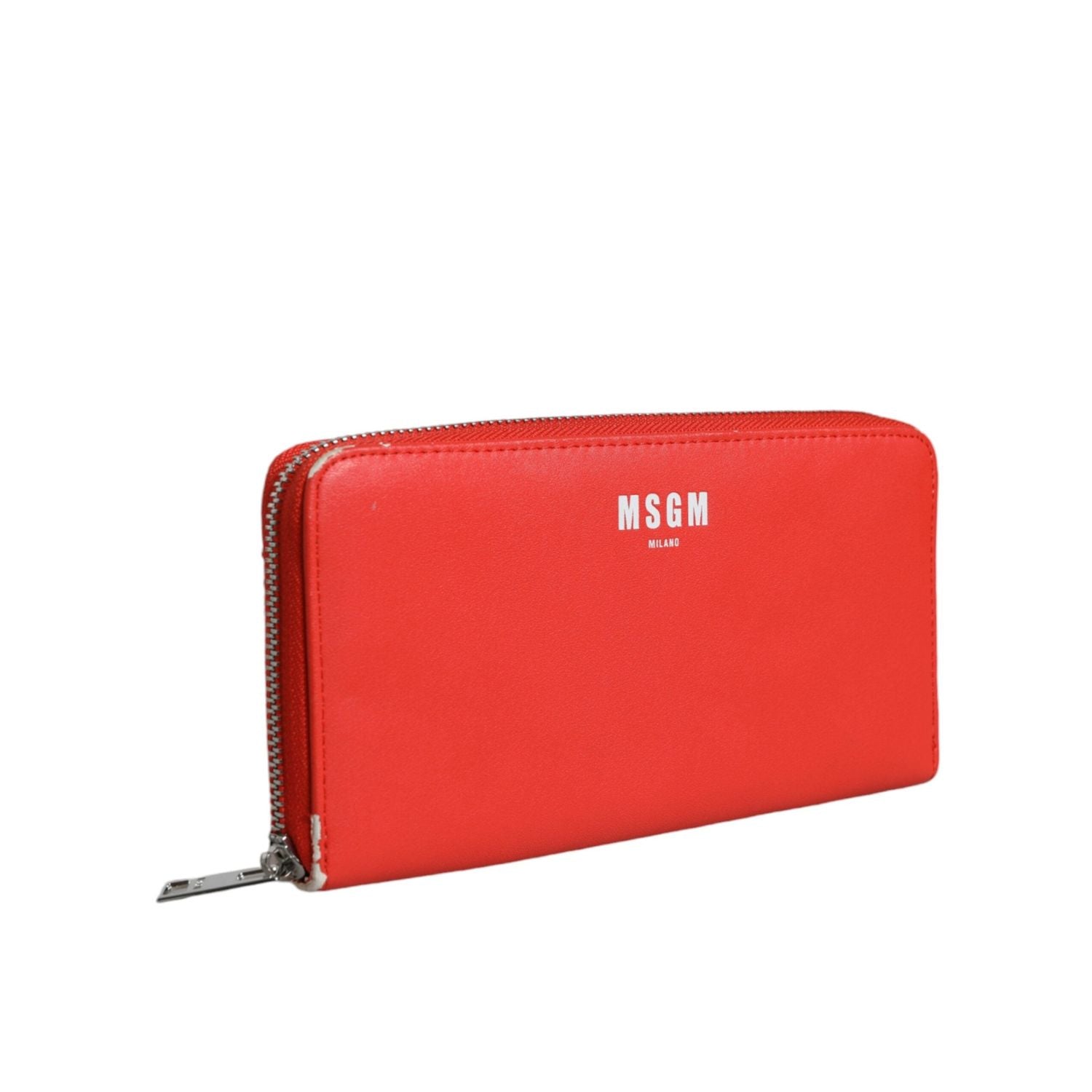 MSGM Red Leather Continental Zip Around Card Holder Bifold Clutch Wallet
