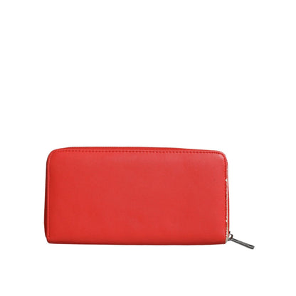 MSGM Red Leather Continental Zip Around Card Holder Bifold Clutch Wallet
