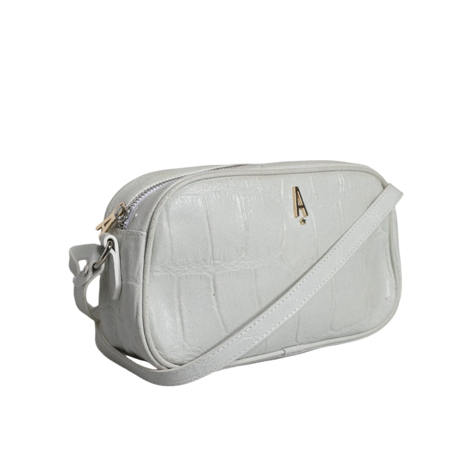 Aniye By White Croc Print Leather Crossbody Sling Bag
