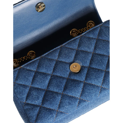 Versace Blue Quilted Denim Leather Crossbody Shoulder Bag