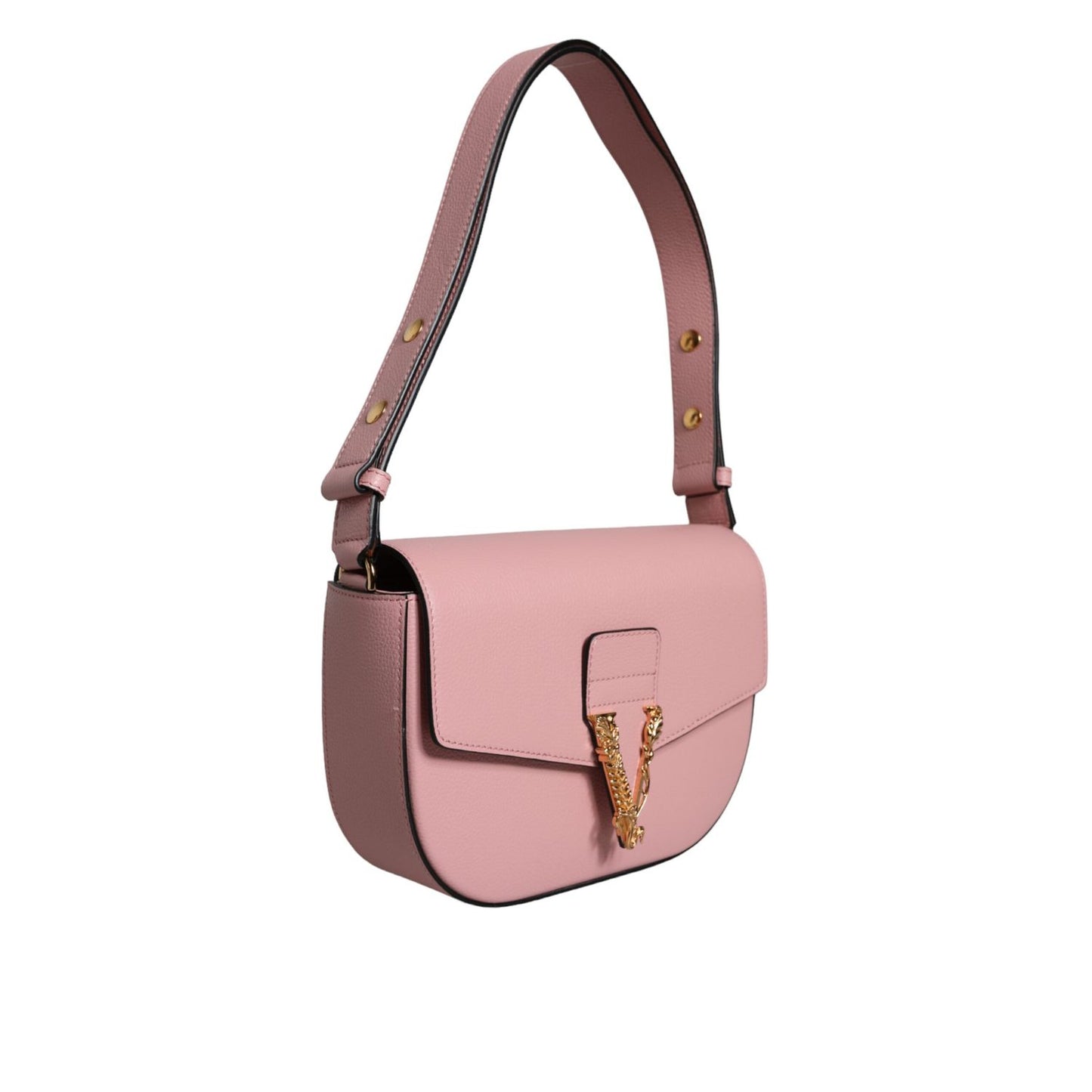 Versace Pink Grainy Calf Leather Logo Crossbody Shoulder Bag