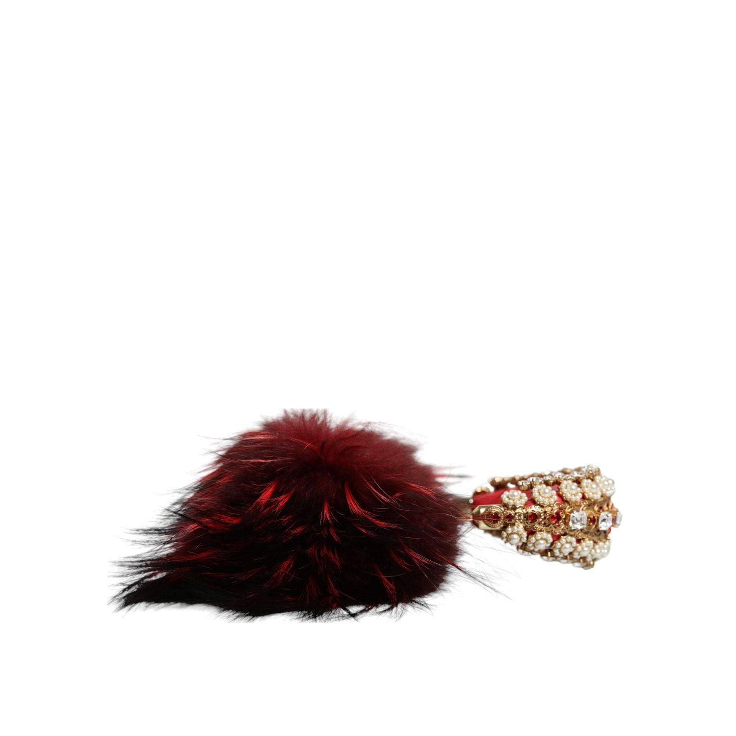Dolce & Gabbana Red Gold Crystal Fur Headset Audio AUX Headphones