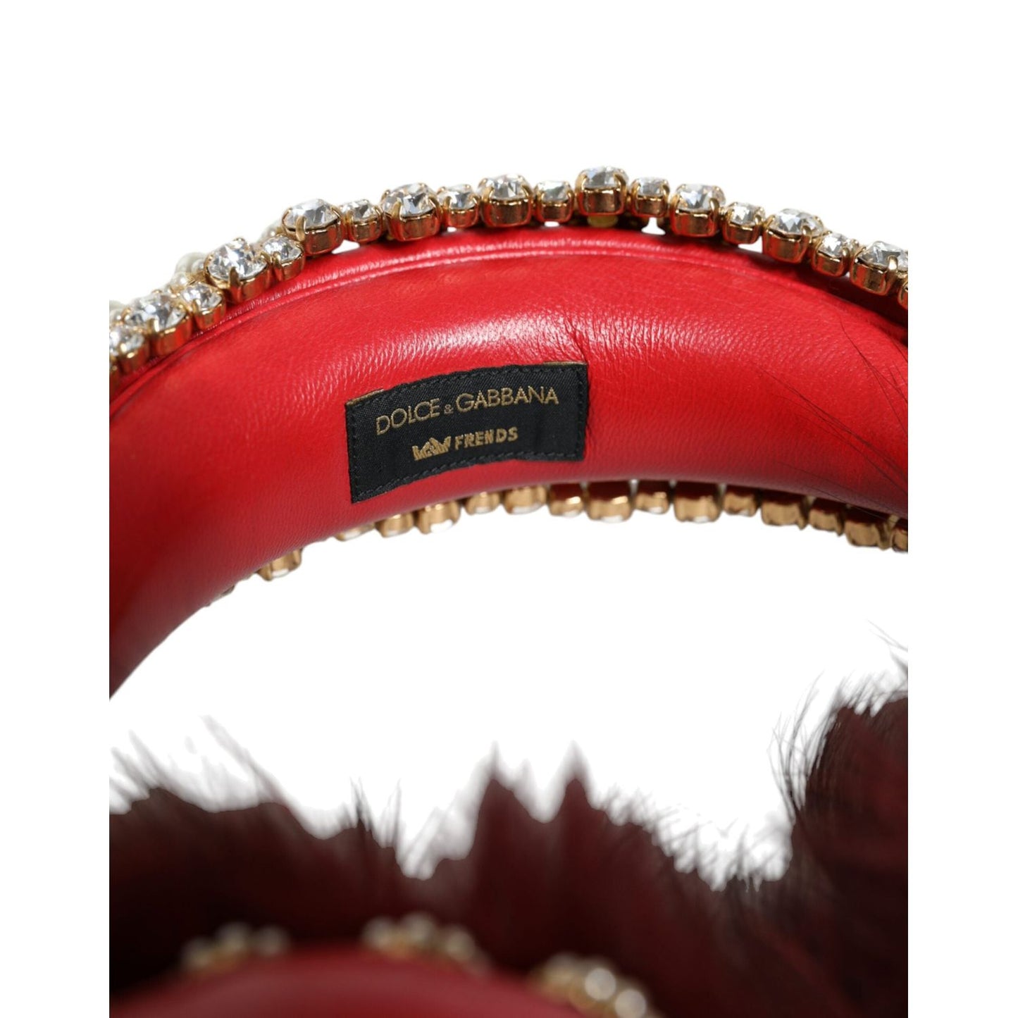 Dolce & Gabbana Red Gold Crystal Fur Headset Audio AUX Headphones