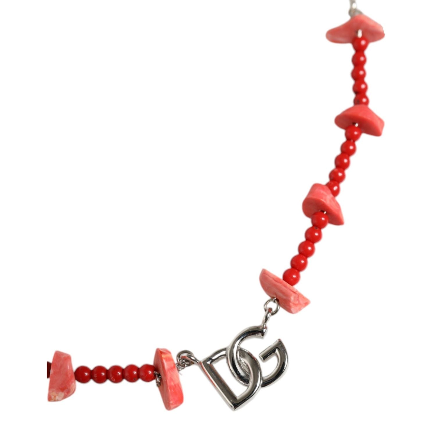 Dolce & Gabbana Silver Tone Brass Beaded Resin DG Logo Chain Necklace