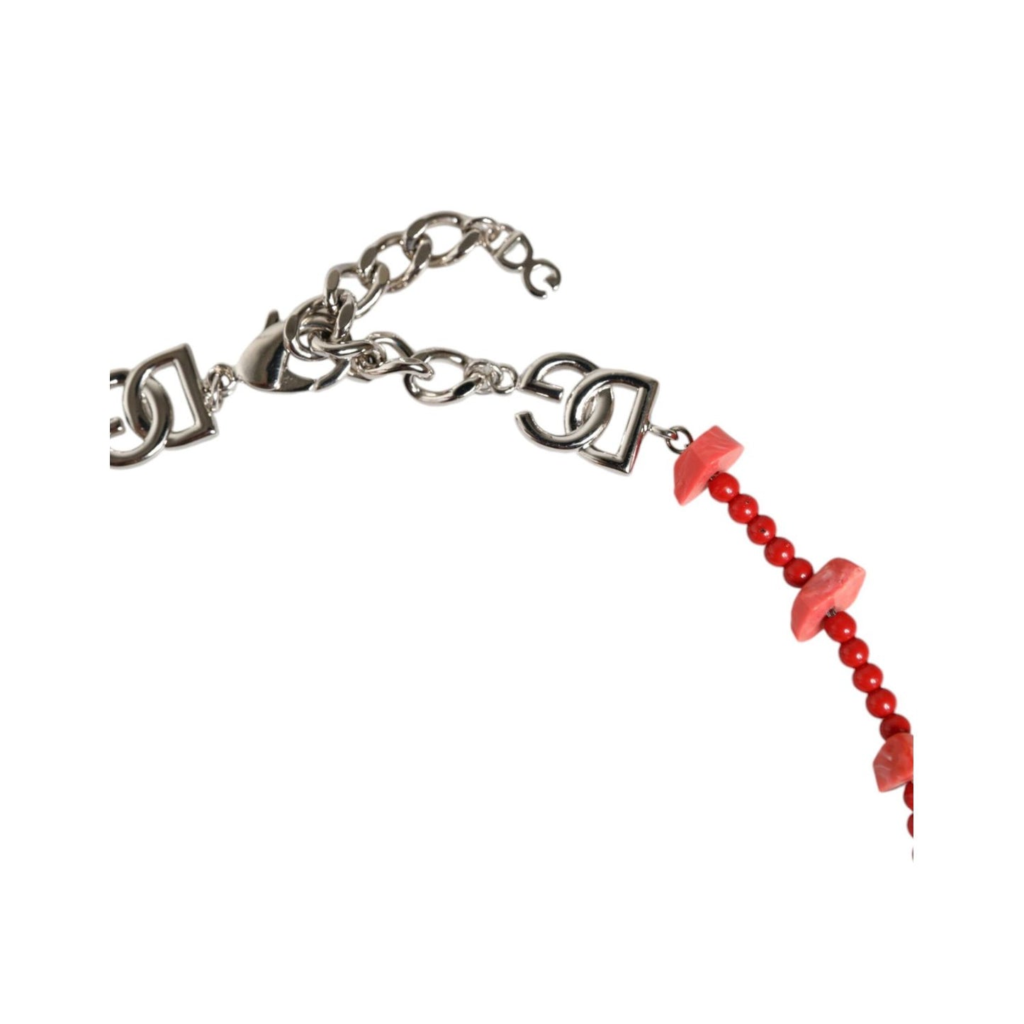 Dolce & Gabbana Silver Tone Brass Beaded Resin DG Logo Chain Necklace Necklace