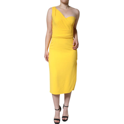 Dolce & Gabbana Yellow One Shoulder Side Slit Midi Dress
