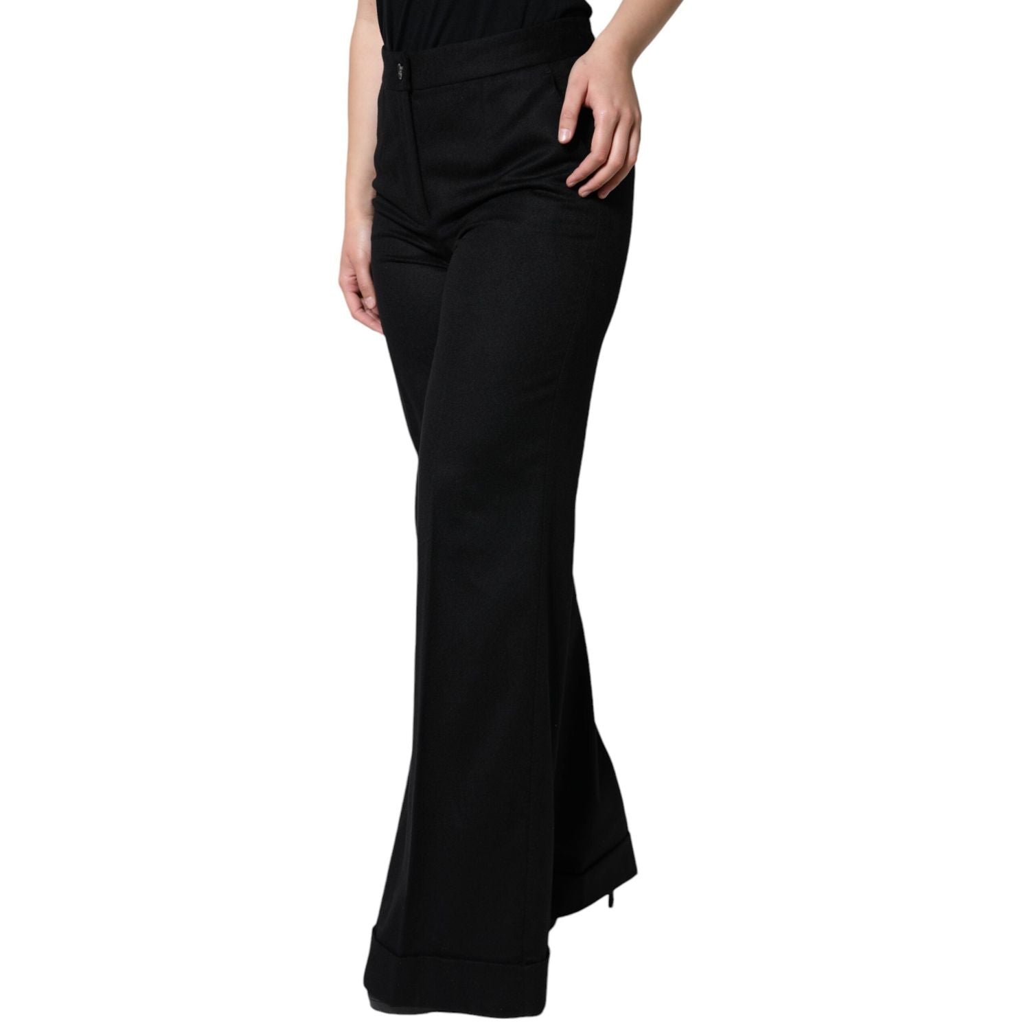 Dolce & Gabbana Black Cashmere Mid Waist Women Boot Cut Pants