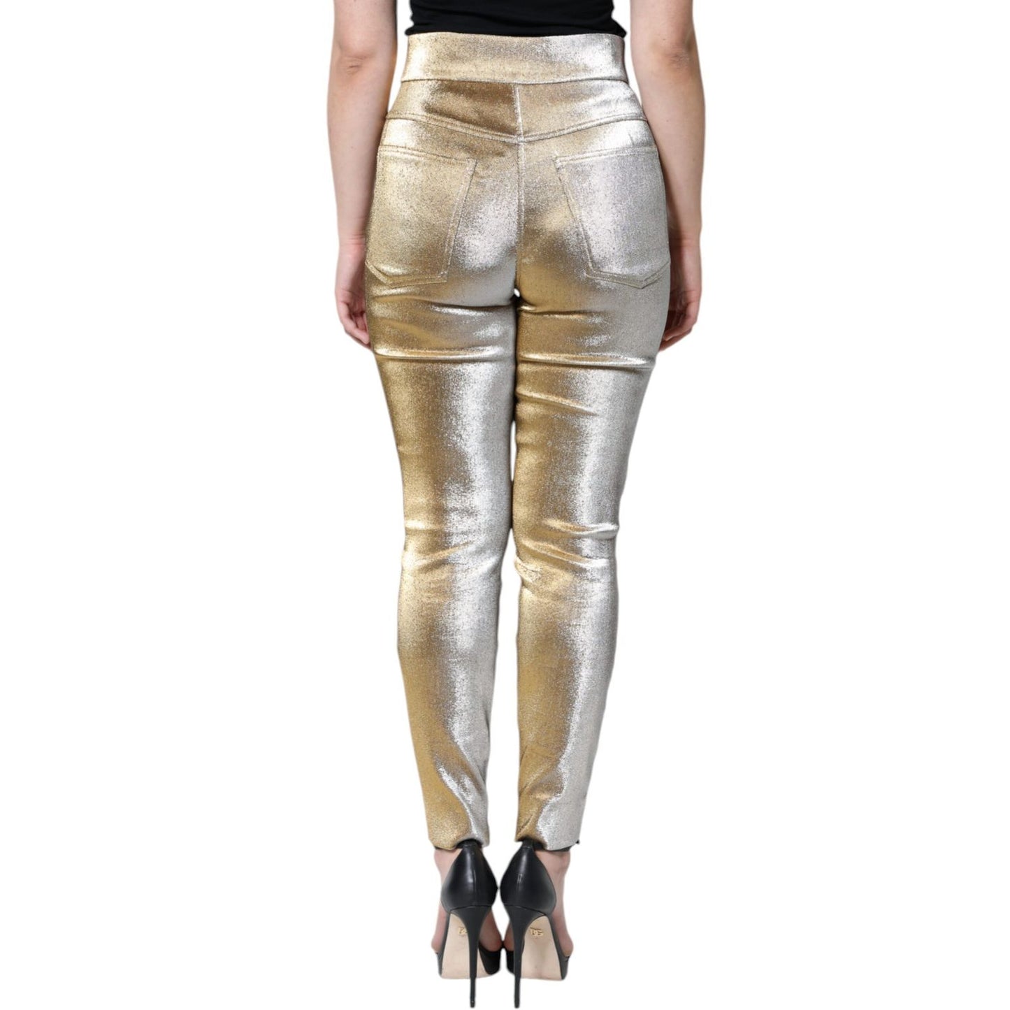 Dolce & Gabbana Metallic Gold High Waist Skinny Pants
