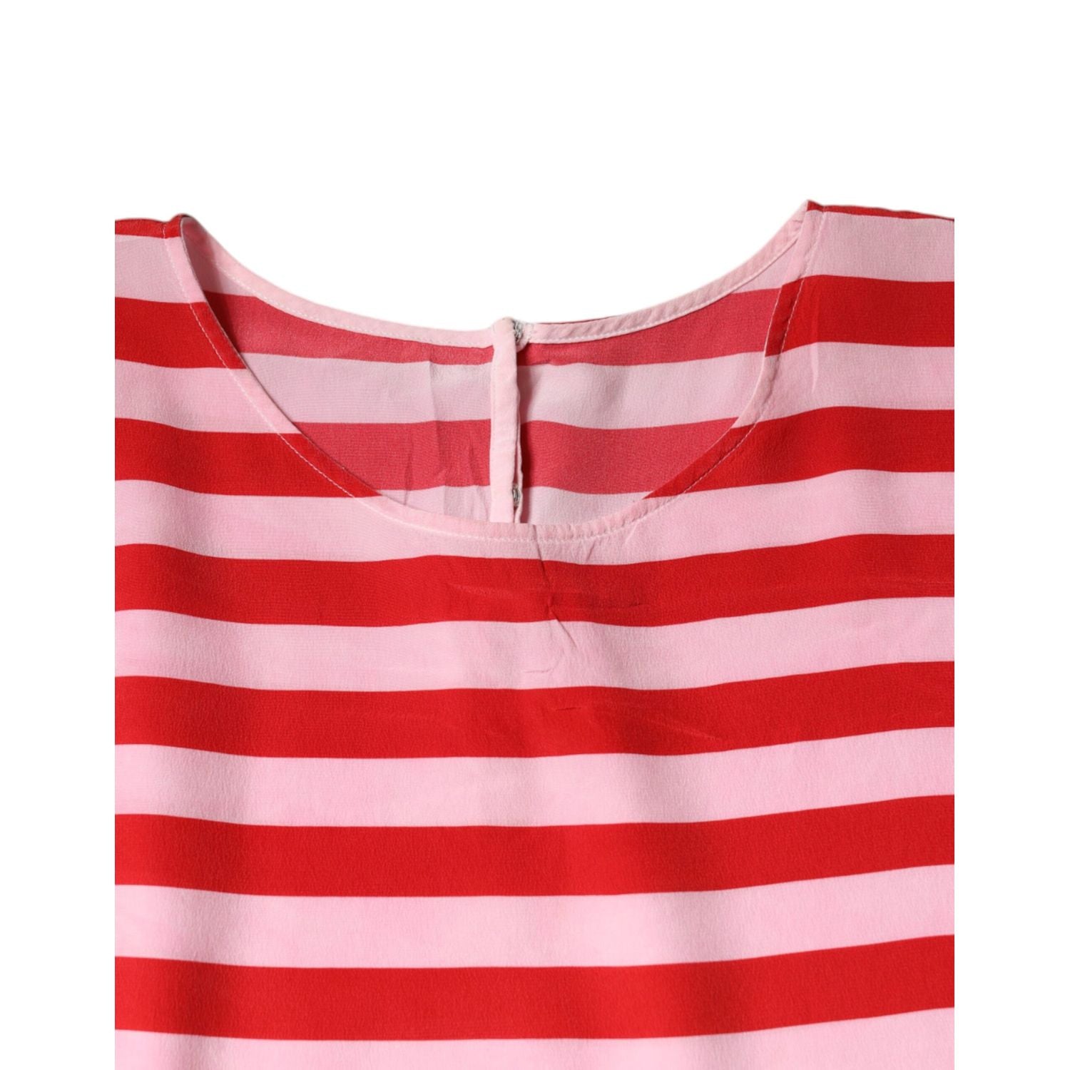 Dolce & Gabbana White Red Striped Silk Round Neck T-shirt