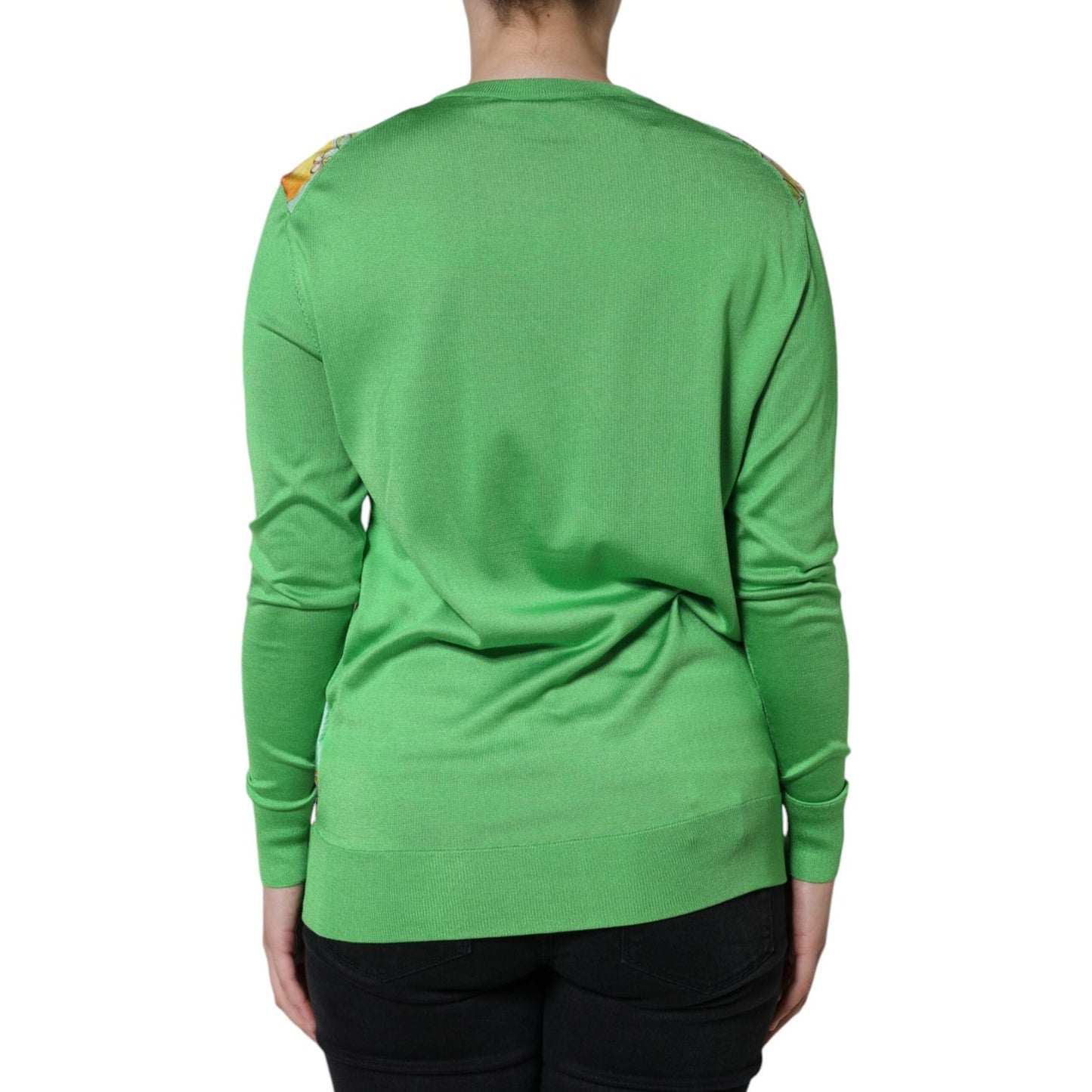 Dolce & Gabbana Green Silk Granita Al Limone Long Sleeves Sweater TSH86569-40