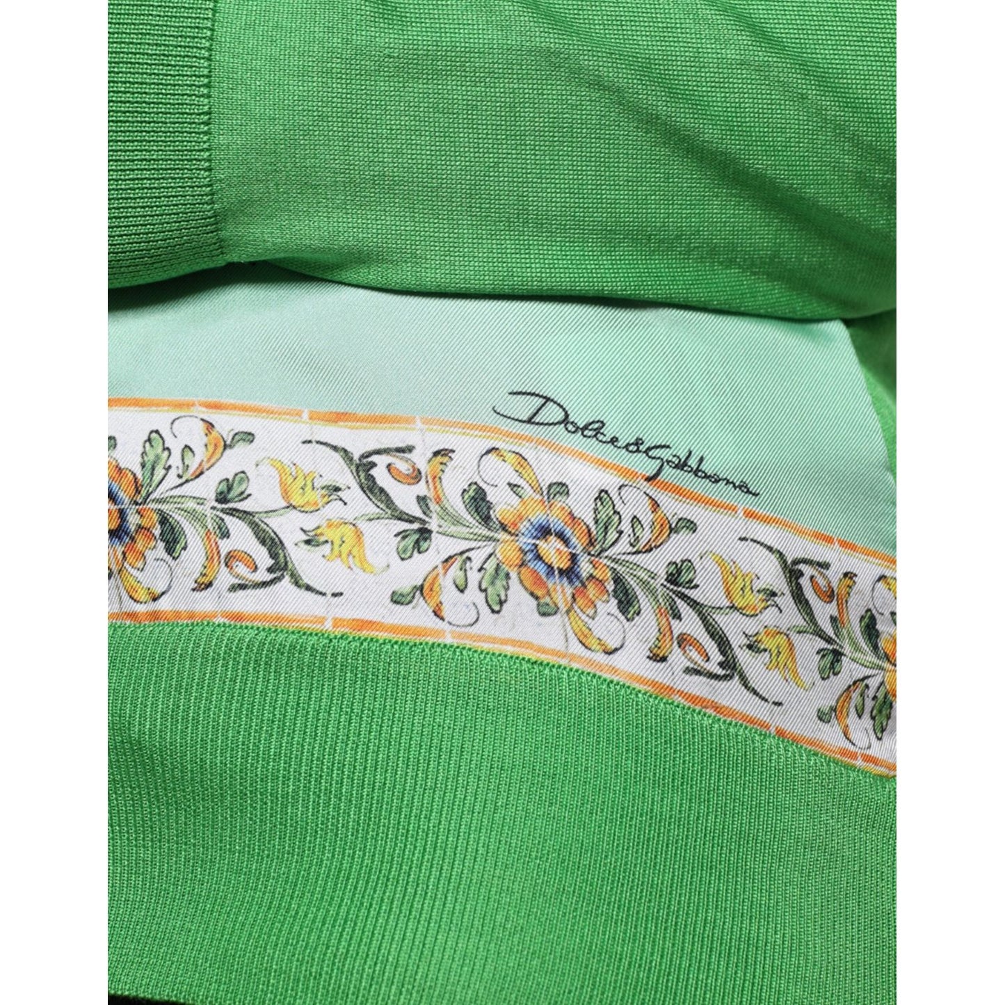 Dolce & Gabbana Green Silk Granita Al Limone Long Sleeves Sweater TSH86570-42