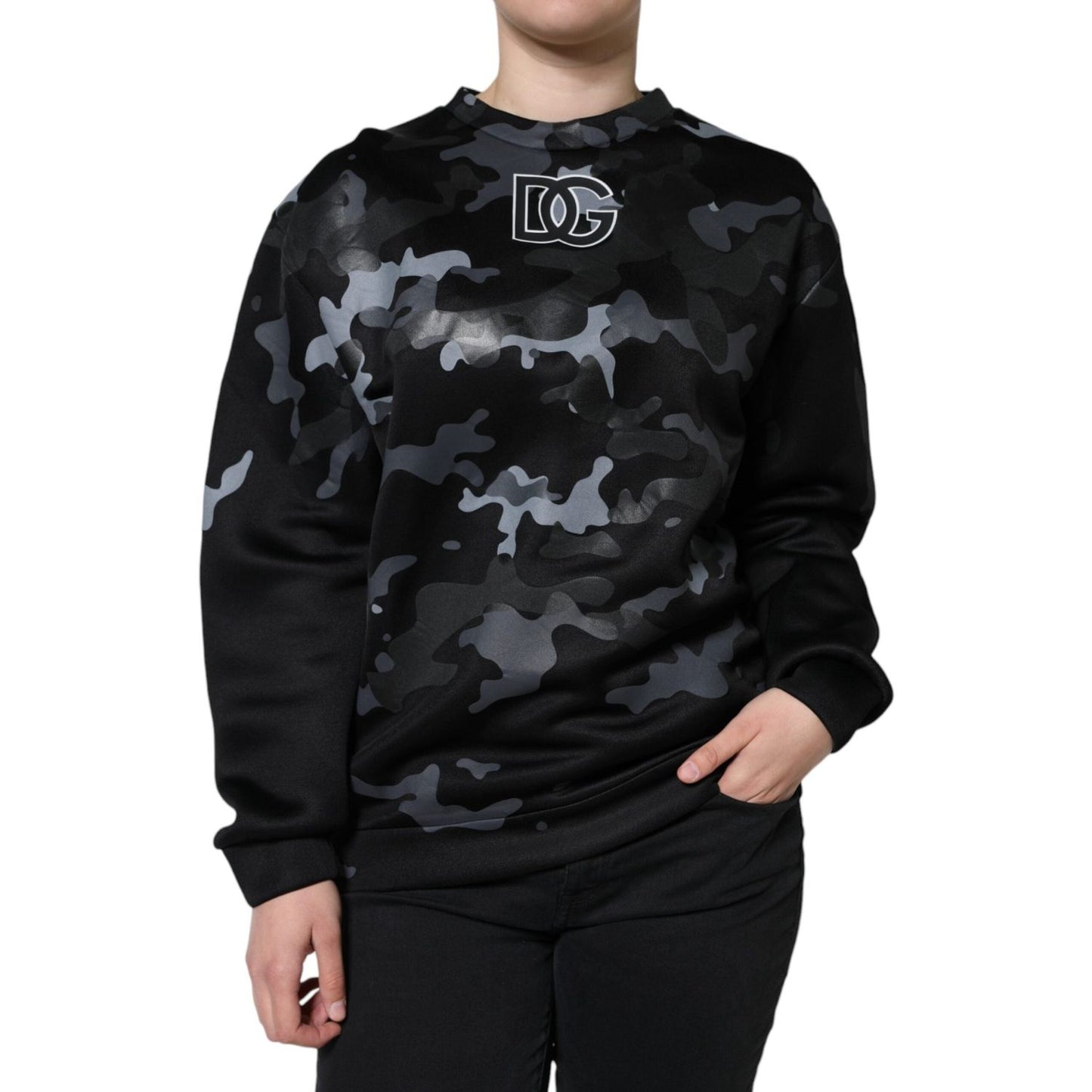 Dolce & Gabbana Black Camouflage Round Neck Sweatshirt Sweater TSH86622-42