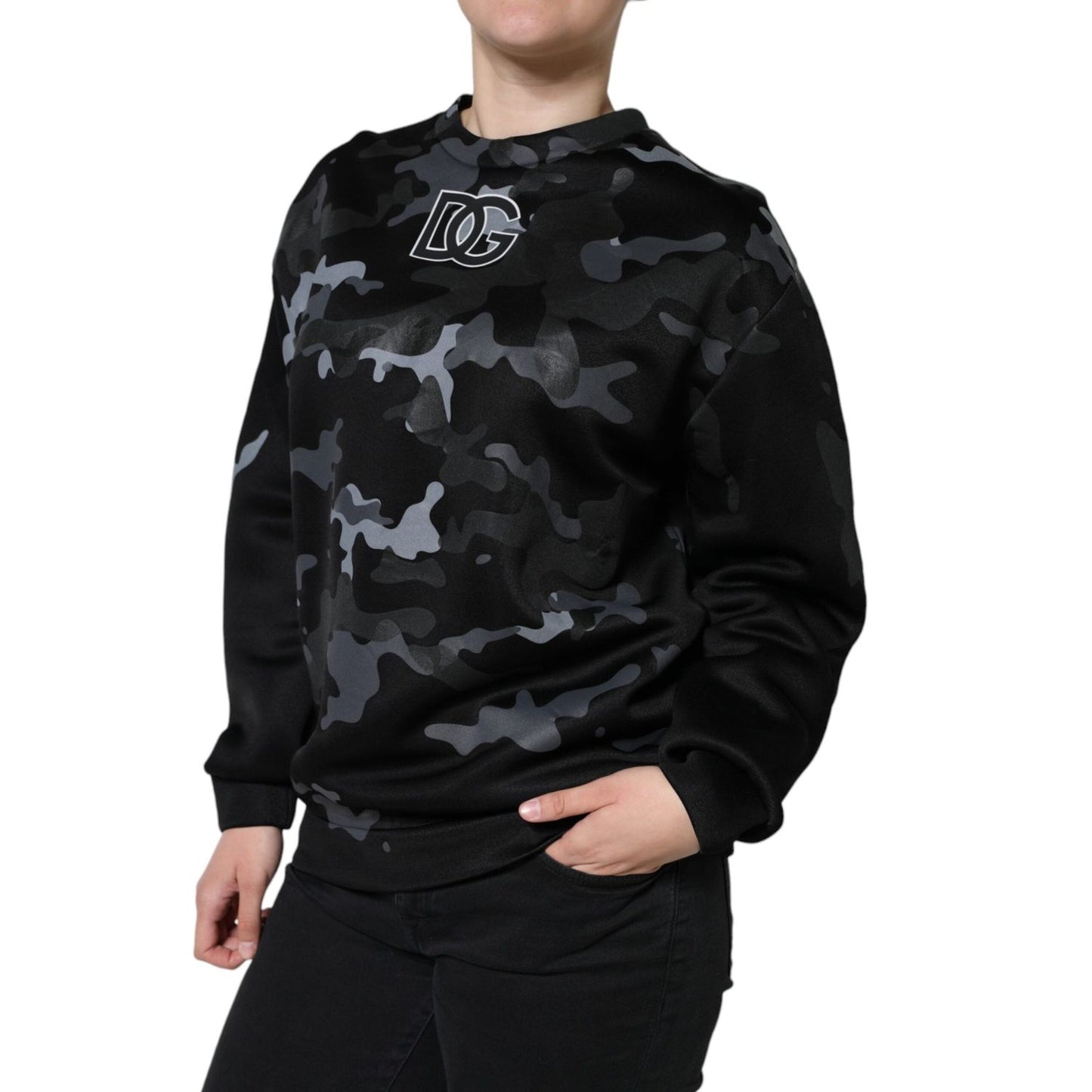 Dolce & Gabbana Black Camouflage Round Neck Sweatshirt Sweater TSH86622-42