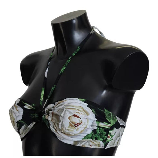 Dolce & Gabbana Black Floral Halter Beachwear Swimwear Bikini Top BIK1652-2
