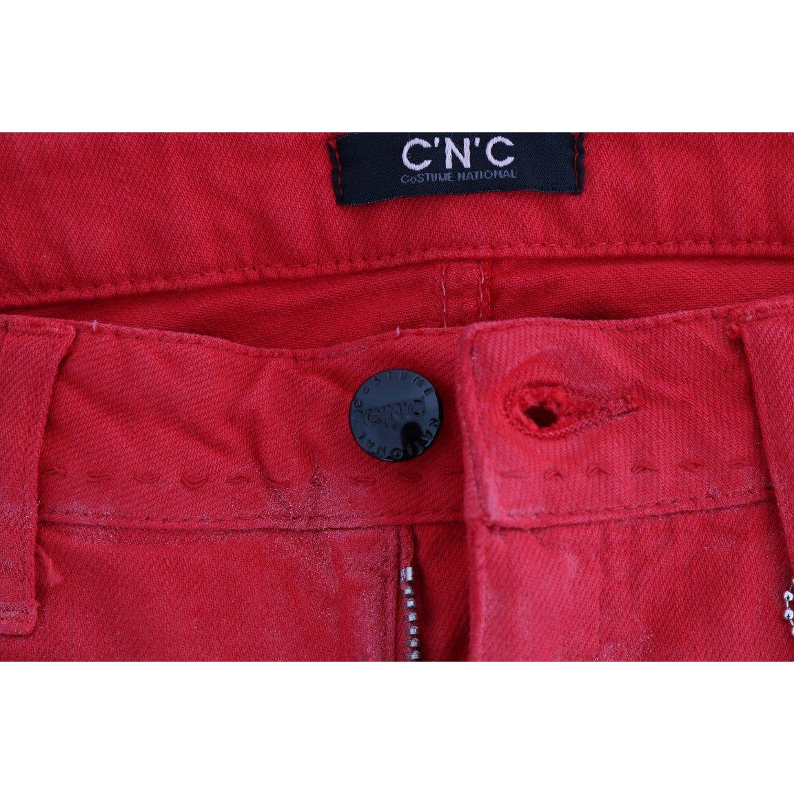 Costume National Red Cotton Stretch Slim Jeans