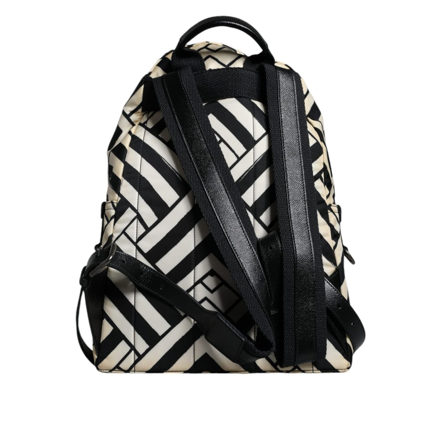 Dolce & Gabbana Black White Nylon Leather Travel Back Pack Bag