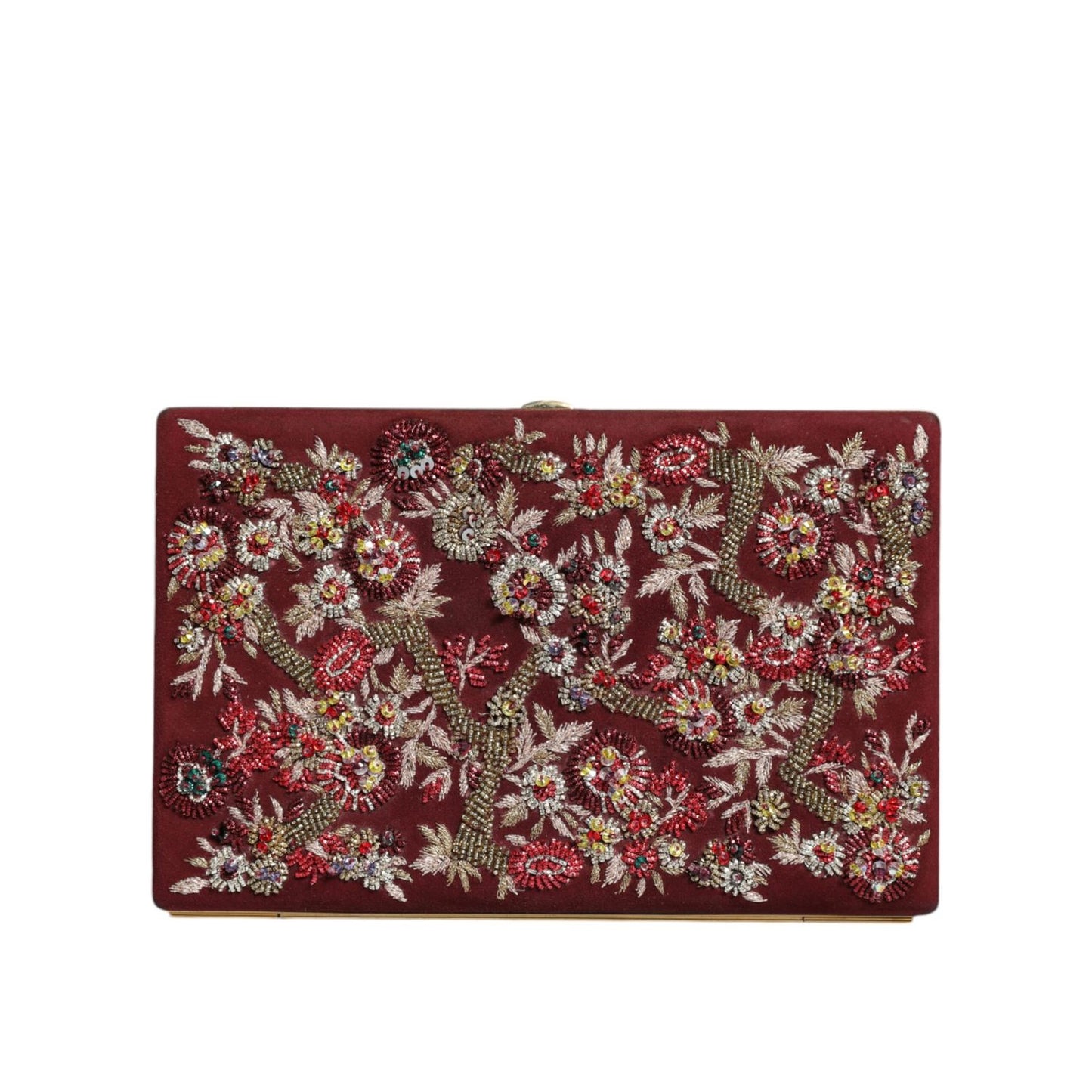 Dolce & Gabbana Bordeaux Velvet Gold Frame Clutch Evening Bag