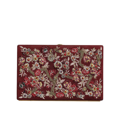 Dolce & Gabbana Bordeaux Velvet Gold Frame Clutch Evening Bag
