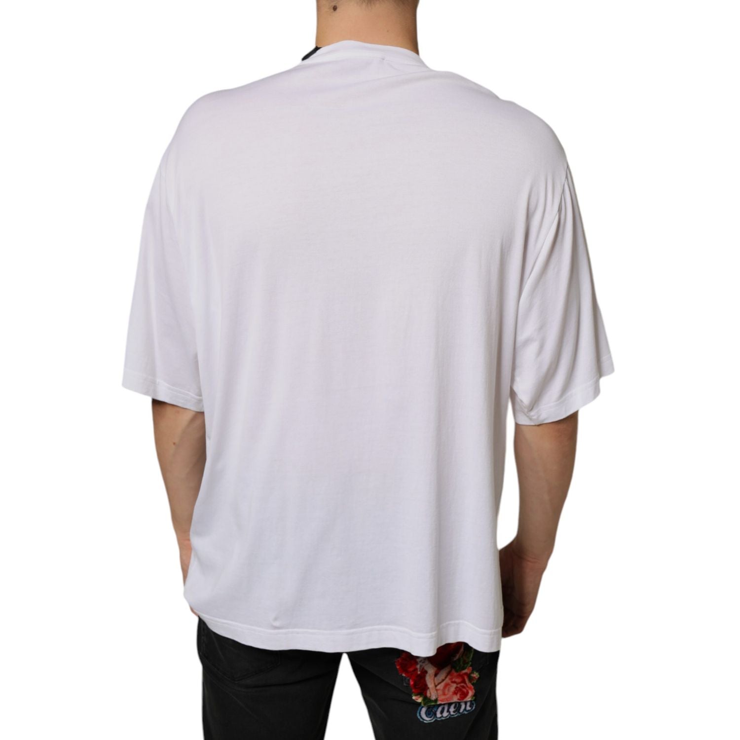 Dolce & Gabbana White Cotton Necklace Embellished T-shirt