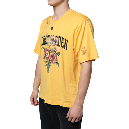 Dolce & Gabbana Yellow Secret Graden Floral Cotton Crew Neck T-shirt