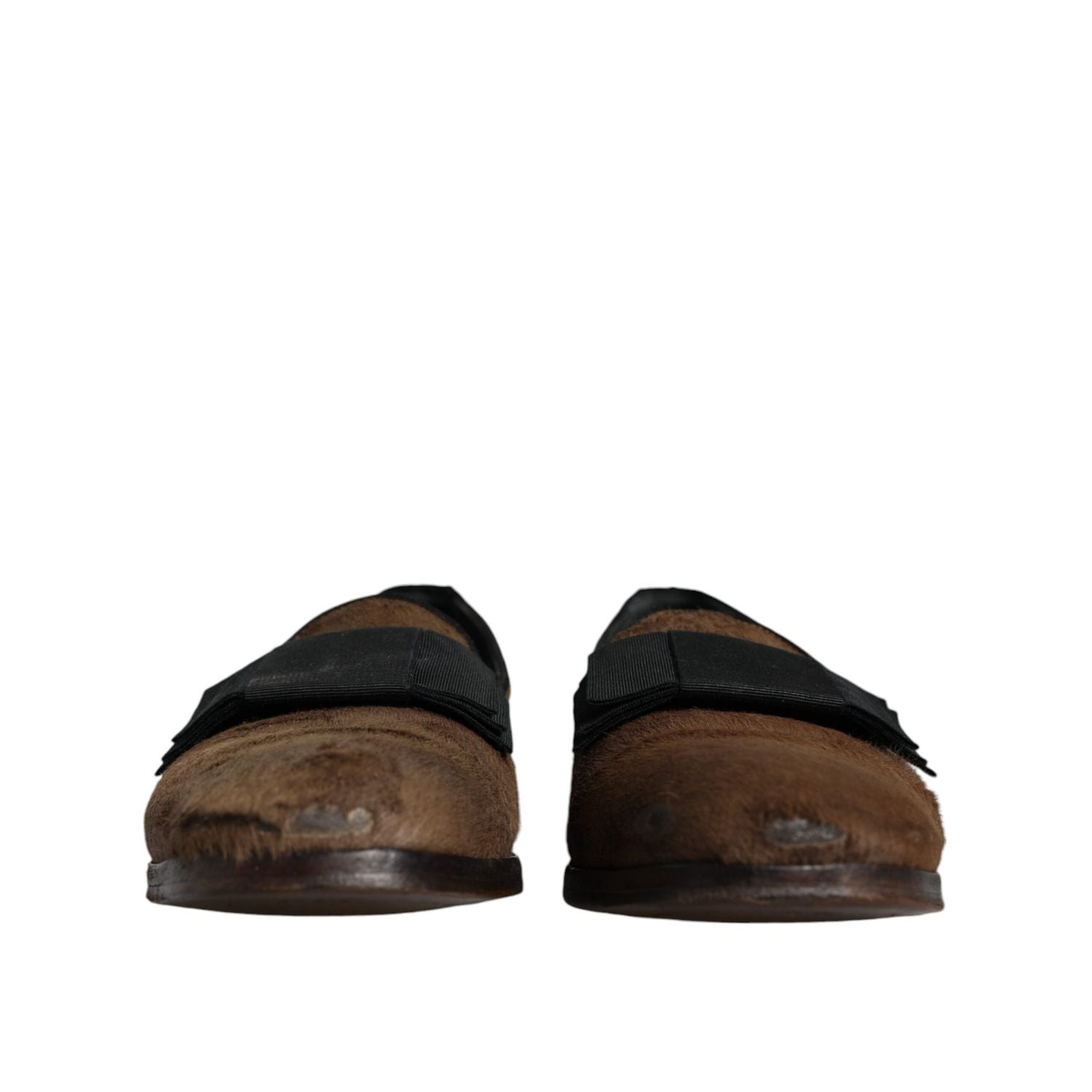 Dolce & Gabbana Brown Calf Hair Leather Loafers Formal Dress Shoes