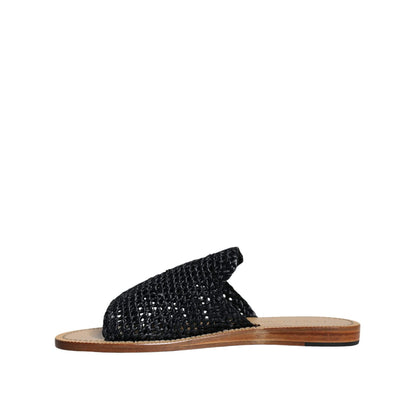 Dolce & Gabbana Black Monochrome Braided Raffia Slides Shoes