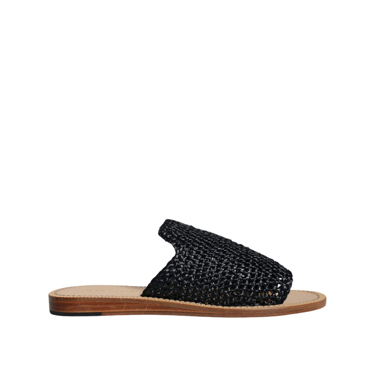 Dolce & Gabbana Black Monochrome Braided Raffia Slides Shoes