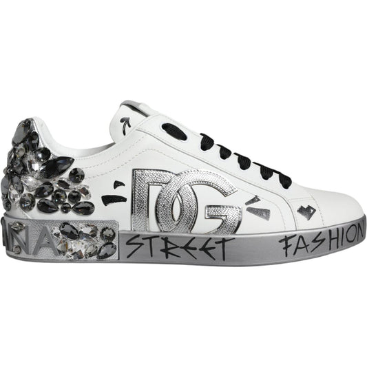 Dolce & Gabbana Dolce & Gabbana White Silver Crystal Logo Portofino Sneakers Shoes MV6153-43.5 1728,67345645728,Dolce & Gabbana,EU43.5/US10.5,Material: 100% Calf Leather,Men,Men - Shoes,New with tags,Shoes,Sneakers - Men - Shoes,White