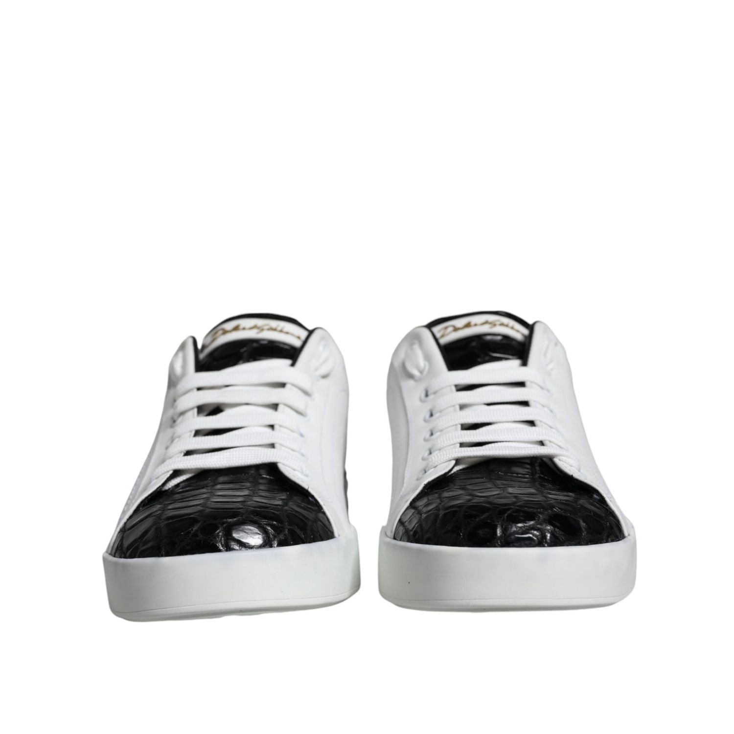 Dolce & Gabbana Black Leather Logo Portofino Sneaker Shoes