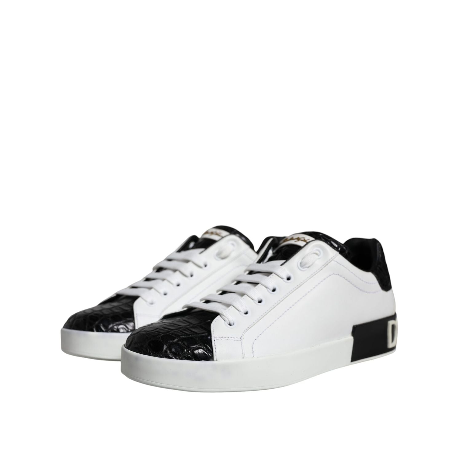 Dolce & Gabbana Black Leather Logo Portofino Sneaker Shoes