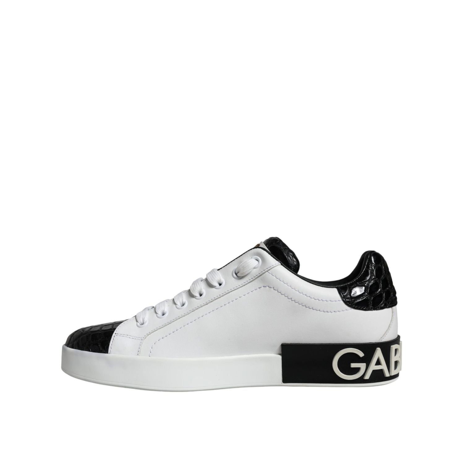 Dolce & Gabbana Black Leather Logo Portofino Sneaker Shoes