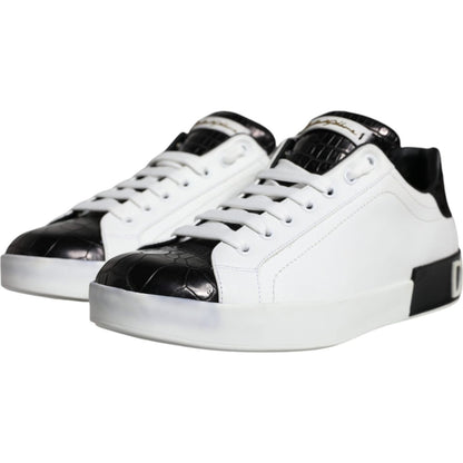 Dolce & Gabbana Black Leather Logo Portofino Sneaker Shoes