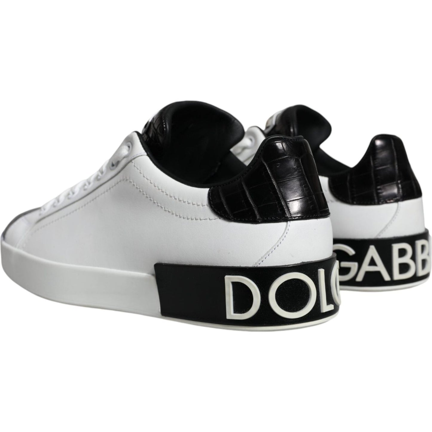 Dolce & Gabbana Black Leather Logo Portofino Sneaker Shoes