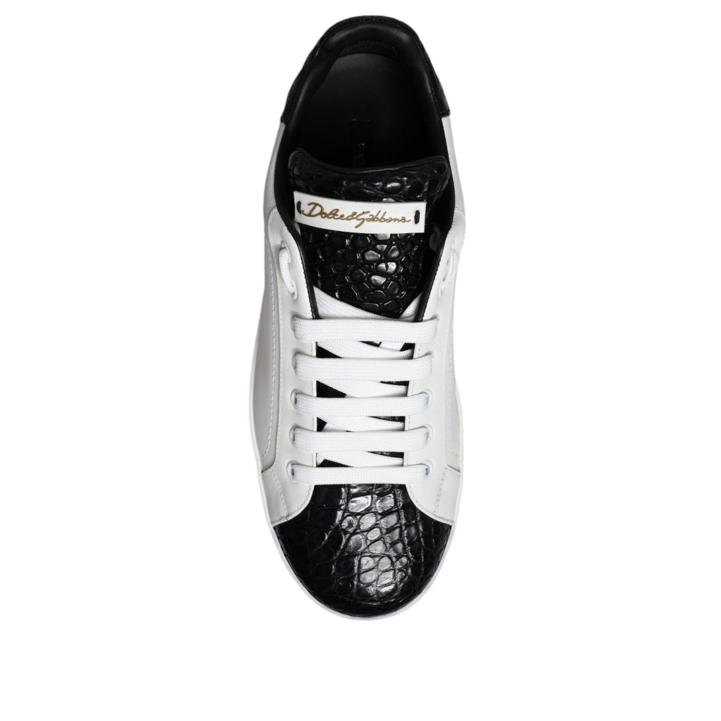Dolce & Gabbana Black Leather Logo Portofino Sneaker Shoes