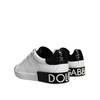 Dolce & Gabbana Black Leather Logo Portofino Sneaker Shoes