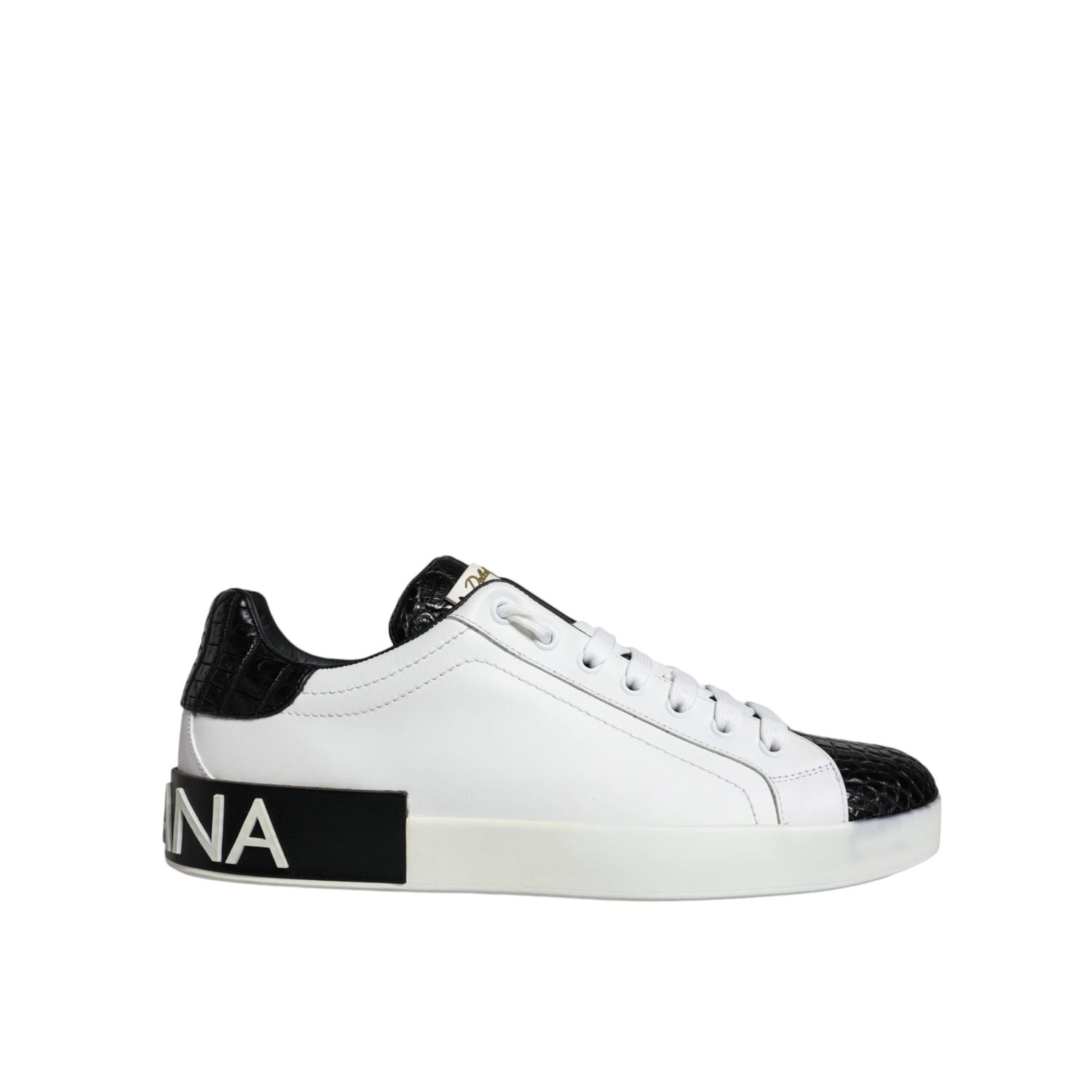 Dolce & Gabbana Black Leather Logo Portofino Sneaker Shoes