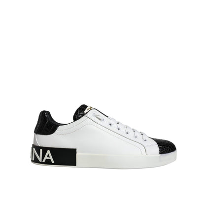 Dolce & Gabbana Black Leather Logo Portofino Sneaker Shoes